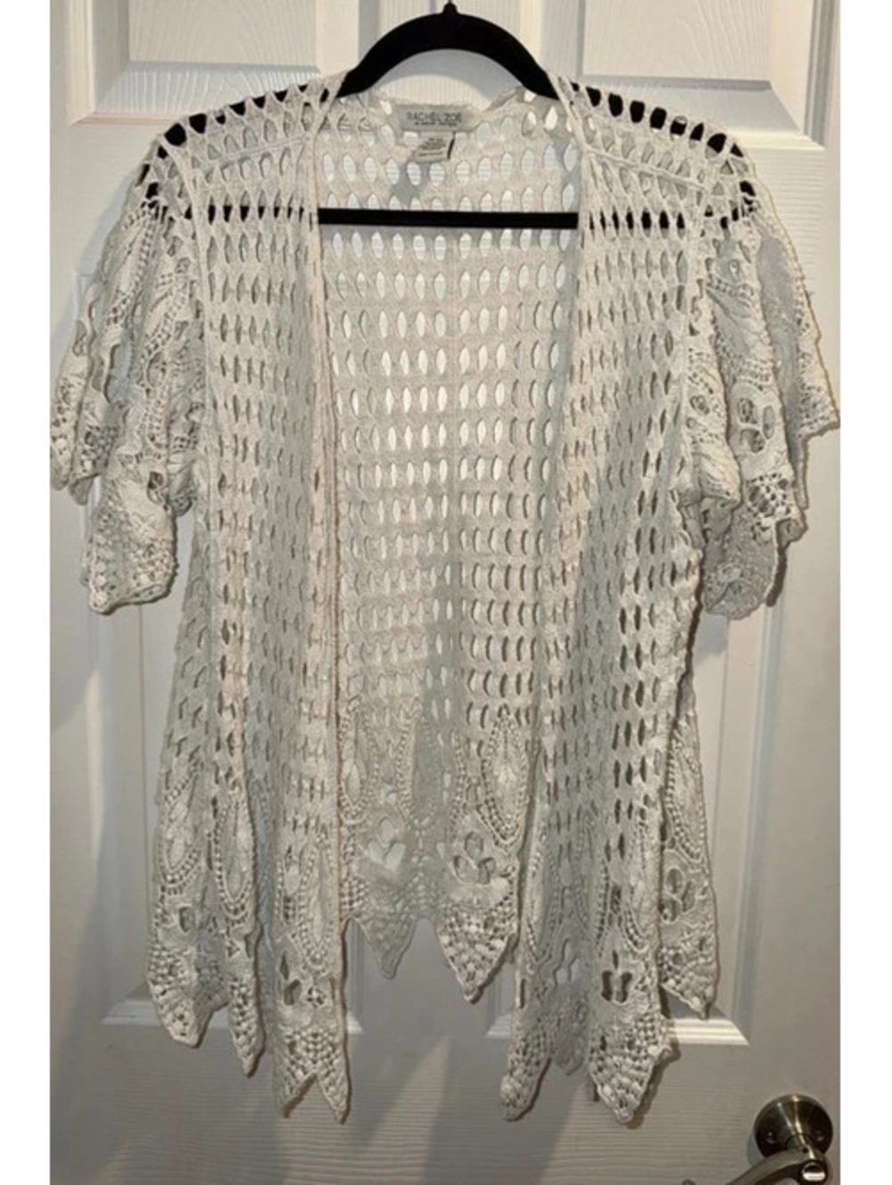 Rachel Zoe White Crochet Open Front Cardigan Kimono One Size